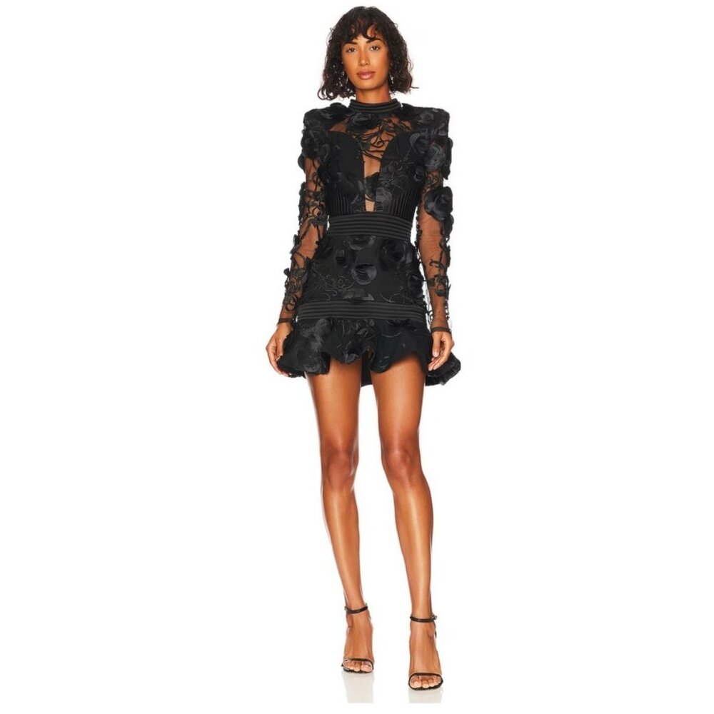 NWT Zhivago The Vendetta Black Floral Mini Dress Size 4